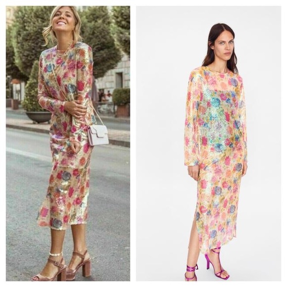 zara printed sequin dress